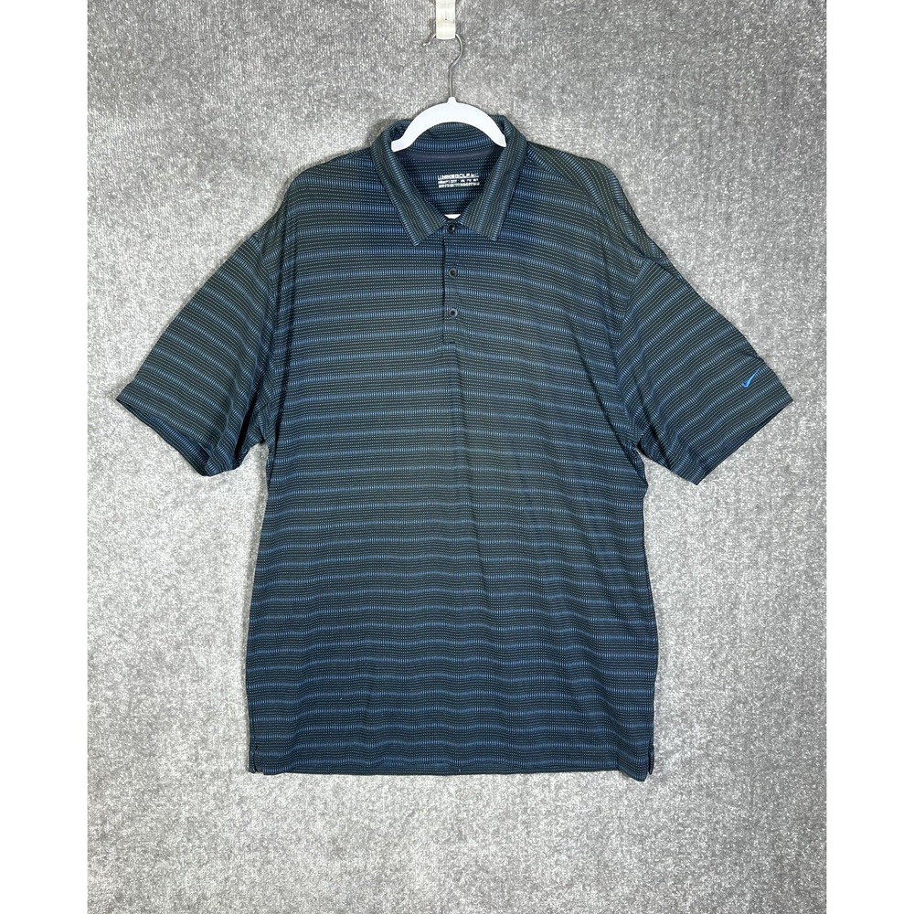 NIKE GOLF Fit Dry Polo Shirt Mens Size XXL Black Blue Stretch Short Sleeve
